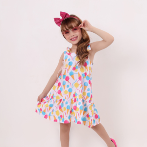 Vestido Viviane com laço de cetim tamanhos 4,6,8,10 anos