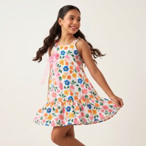Vestido Viviane com laço de cetim tamanhos 4,6,8,10 anos